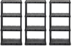 Gracious Living 3 Pack Light Duty Storage Shelves, Knect-A-Shelf 4-Shelf Ventilated Shelving Rack Organizer for Home, Garage, Basement & Laundry, Black