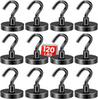 DIYMAG Black Magnetic Hooks, 120 LB Heavy Duty Strong Magnets with Hook, Rare Earth Neodymium Magnet for Cruise Cabins Ship Essentials 12 Packs