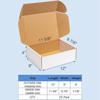 Shipping Boxes 12x9x4 Inches 25 Pack Corrugated Cardboard Mailing Boxes for Small Business - Medium White Literature Mailer Packaging Supplies
