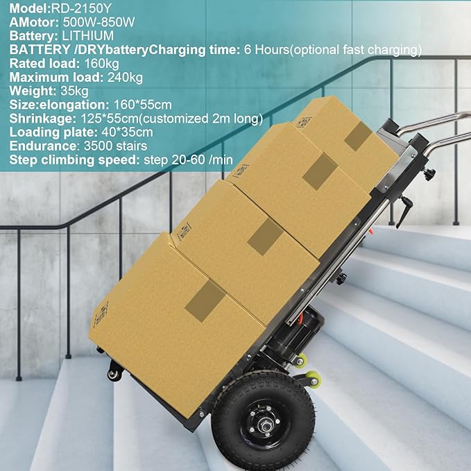 Electric Stair Climbing Hand Trucks Dolly Cart for Moving, 880lb Capacity Heavy Duty, with Folding Handle & Solid Wheel & Brakes