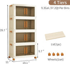 Plastic Stackable Storage Bins with Lids and Wheels, 148.8QT-37.2QT*4Tier Foldable Storage Containers and Collapsible Clear Storage Cabinet with Doors Ivory White