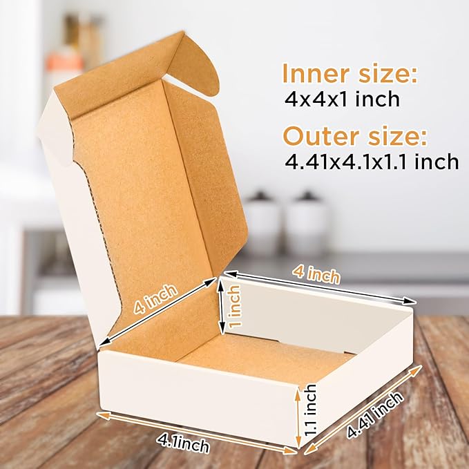 50 pack Small Shipping Box,4x4x1'',Corrugated Mailer,Wonfer Cardboard Box, White