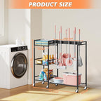 Broom and Mop Holder, MUNNAR Broom Storage Holder with Cleaning Supplies Organizer, 2-in-1 Broom Mop and Cleaning Supplies Storage Cleaning Cart, Cleaning Cart with Wheels for Housekeeping