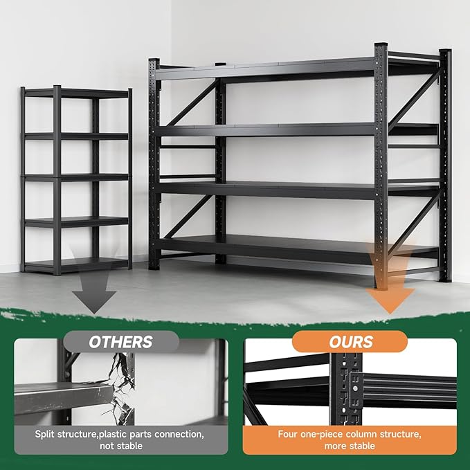 Letaya 4000LBS Storage Shelves Heavy Duty,60" W Garage Shelving Units, 4 Tier Adjustable Utility Rack Shelf,Large Metal Industrial Shelves,for Shop,Warehouse,Basement (60" W x 24" D x 70" H)
