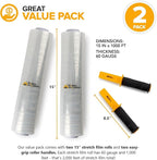 Modern Innovations 15 Inch Clear Stretch Wrap Roll with Handles (2 Rolls-2000 Feet) Heavy Duty Shrink Wrap for Moving, Packing Supplies for Wrapping Furniture, Industrial Plastic Pallet Cling