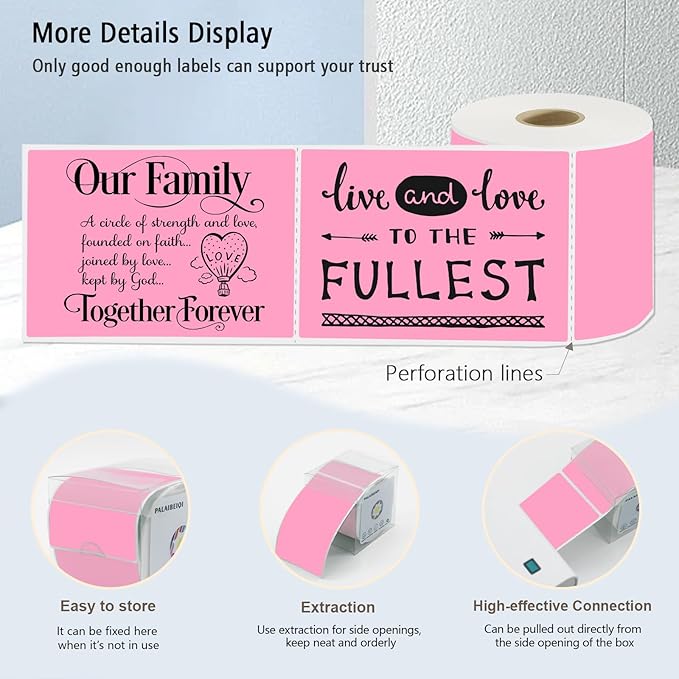 3x5 Inch Thermal Label Stickers,300Pcs Waterproof Rectangle Labels for Storage Bins,Moving Boxes,Address & Inventory Organization,Small Business Labeling,Pink