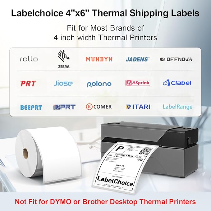 8 Rolls 450 Pcs 4x6 3-Proof Direct Thermal Shipping Labels Compatible with Zebra 2844 Zp-450 Zp-505 Zp-500, LabelChoice 3600 Labels 1" Core Permanent Adhesive Sticker Labels for Rollo, MUNBYN Printer