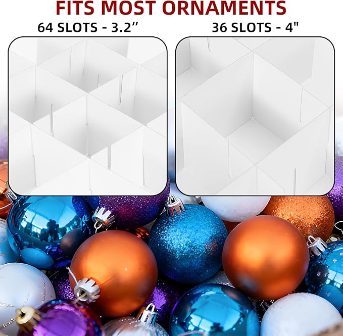 inin Christmas Ornament Storage Box with Adjustable Dividers,Christmas Ornaments Organizer with Zippered Top,Storage Container Bin for Holiday Decorations(64 Ball, Gray, Without Tray)
