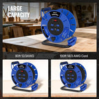 Extension Cord Storage Reel with 4-Grounded Outlet & 2 USB Port, 15A Circuit Breaker, Heavy Duty Open Cord Reel for 12/3,14/3 Gauge Power Cord, Hand Wind Retractable, ETL Listed Blue U85CR06