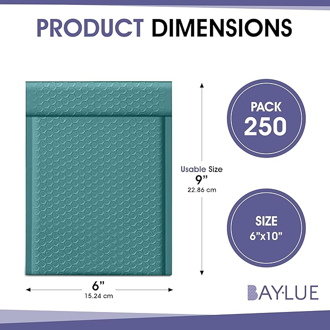 Green Small Poly Bubble Mailers 6x10 inch #0 | Self Seal Padded Envelopes | Cushioned Bubble Mailer | Usable Size 6x9 | WaterProof | Lightweight mailing Shipping Bags | 250 Pack Bulk
