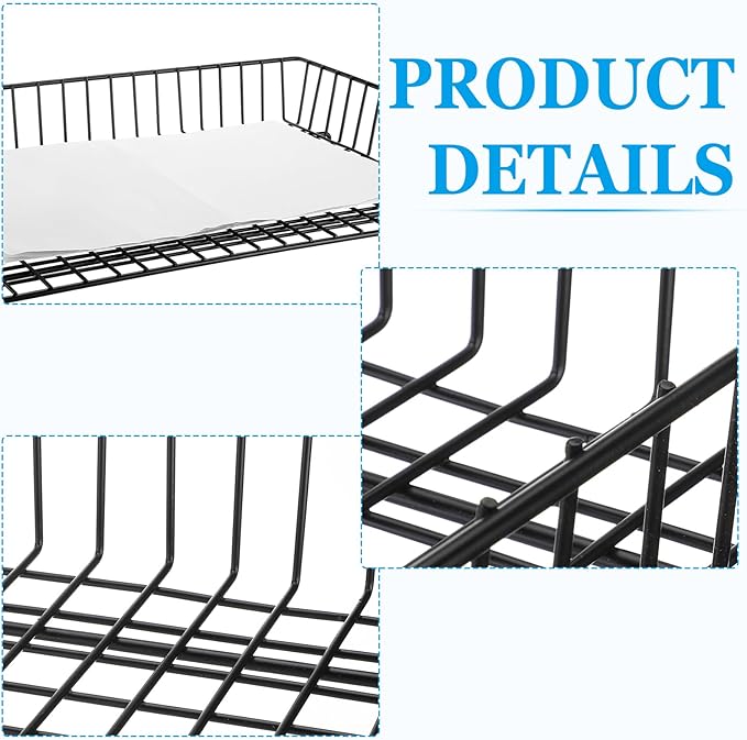 Hicarer 4 Pcs Metal Paper Tray 11 x 17 Inch Iron Wire Grid Desk File Document Letter Tray 11 x 17 Paper Desk Organizer Wide Entry Basket for Office Home (Black)