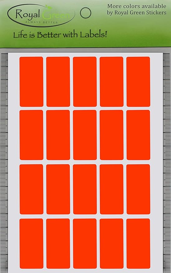 Royal Green Neon Red Rectangle Stickers 1.57 inch x 0.75 inch Rectangular Labels (40mm x 19mm) - 300 Pack