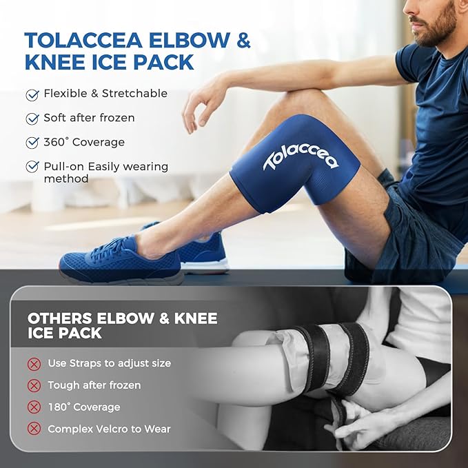 Tolaccea Hot & Cold Therapy Flexible Ice Packs Cold Therapy Compression Sleeve Reusable Gel Pack for Injury Cold Wrap for Knee Calf Elbow (Large (Pack of 1), Blue)