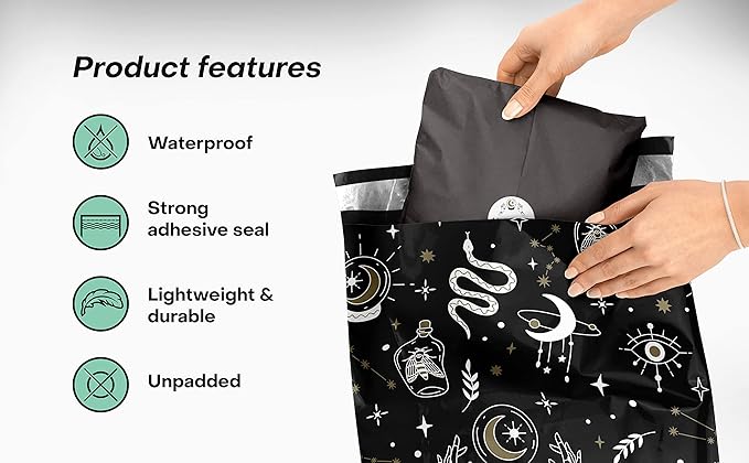 10x13 Poly Mailers – Celestial Magic – Waterproof, Tear-Resistant Shipping Bags with Adhesive Seal – 100 Pack – Package Mint