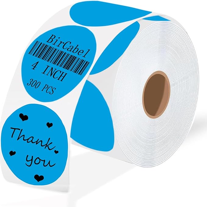 4 Inch Large Blue Circle Thermal Labels, Self-Adhesive Round Inventory Stickers, Multi-Purpose Round Roll Thermal Printing Stickers for Business and Domestic Use-300 Labels/Roll