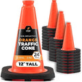 Xpose Safety 12 Inch Orange Traffic Cones, 24-Pack - Multipurpose PVC Plastic Safety Cone for Parking, Soccer, Caution, Kids and Construction - DOT Approved