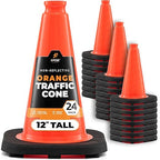 Xpose Safety 12 Inch Orange Traffic Cones, 24-Pack - Multipurpose PVC Plastic Safety Cone for Parking, Soccer, Caution, Kids and Construction - DOT Approved