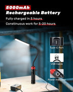 Rechargeable Work Light, 5000mAh Flexible Gooseneck LED Work Light with Magnetic Base, 800LM Portable Mechanic Light for Auto Repair, Workbench, Grill, Inspection, Black