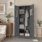 LUCYPAL 65" H Metal Garage Storage Cabinet with Shelves and Lock,Broom Closet Storage Cabinet with Hanging Rods for Mops,Garage Tool Cabinets for Utility Room,Laundry Room,Grey