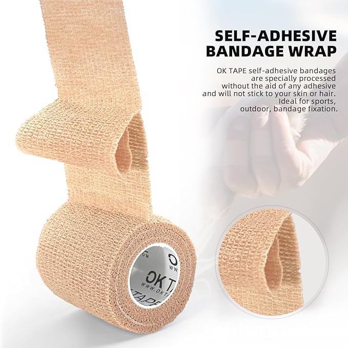 OK TAPE Self Adherent Cohesive Bandages Wrap - 12Packs, 3" x 5 Yards, Non-Woven Self Adhesive Bandage Wrap for Thumb, Finger, Wrist, Ankle, Vet Wrap Bandages Tape (Black)
