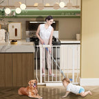 HOOEN 30" Tall Extra Wide Baby Gate for Doorways Stairs Large Long Dog Gates Pressure Mounted Indoor Safety Gates Walk Through Toddler Child Gates for Kids or Pets (White,76.38"-86.3")