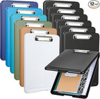 Ireer 12 Pcs Plastic Clipboard with Storage Heavy Duty Portable Writing Boards for 150 Sheet A4 Paper with Pen Holder Large Capacity Clipboards for Nurse Teacher Student Classroom Office (Deep Color)