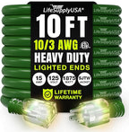 10ft Outdoor/Indoor Extension Cord 10/3 Gauge Ultra Heavy Duty 3 Prong SJTW, Waterproof, ETL Listed, Flexible Cold-Resistant Long Power Cord,15A 125V 1875W, Green by LifeSupplyUSA