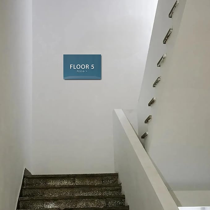 6" X4" Floor 5 Sign - ADA Compliant Tactile Graphics Grade 2 Braille Text | Wall Mount Plastic Directional Assistance, Floor Number Sign for Office, Schools, Hospitals, Apartments