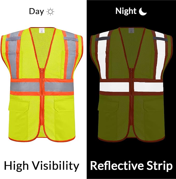 Custom Safety Vest with Logo Pockets High Visibility Reflective Vests Construction Security Workwear