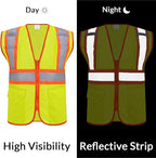 Custom Safety Vest with Logo Pockets High Visibility Reflective Vests Construction Security Workwear