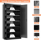 Metal Storage Cabinet with 5 Adjustable Shelves and Pegboard, 71" H×32" W×16" D Garage Storage Cabinet with Lockable Doors for Garage,Office,Home,Gym,School, Lockable File Cabinet, Black
