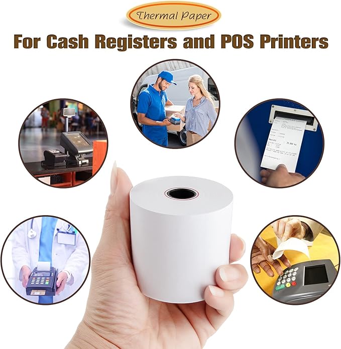 (50 Rolls) 2 1/4" x 165' Thermal Paper, POS Receipt Paper for Retail Business Cash Register, Fits Most Credit Card Terminal