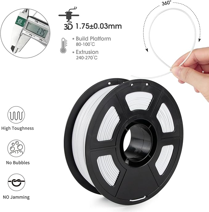 iSANMATE ASA Filament 1.75mm White 3KG, UV & Weather Resistant 3D Printer Filament Perfect for Outdoor Functional Parts, Dimensional Accuracy +/- 0.02mm, 3kg Spool