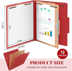 Skyygemm 12 Pack Classification Folders Letter Size Bulk with Divider and 2" Expansion, Pressboard Folder with 2 Prong Fasteners for Teachers, Clergy, Office, Church, Christmas Donations(Red)