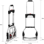 LEADALLWAY Dolly Cart Folding Hand Truck and Dolly,Steel Portable Cart with Telescoping Handle and Nylon+Rubber Wheels 180 lbs Capacity
