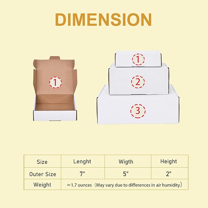 Shipping Boxes, 7x5x2 Inches, White Corrugated Cardboard Literature Mailer, Set of 25