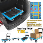 WUD Push Cart, Folding Mobile Platform Trolley,Thickened and Reinforced, 360° Swivel Wheels,35.4 “L x 23.6 ”W, 1100 lb. Blue Dolly cart with Wheels