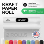 12" x 1200" (100 ft) White Kraft Paper Roll, Pack of 2 - USA-Made Quality Craft Paper for Gift Wrapping, Kids' Arts & Crafts, School Projects - 100% Recycled, 50 lb Natural Material by IDL Packaging