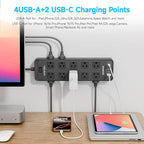 Power Strip Surge Protector Flat Plug with 20 AC Outlets 6 USB Chagring Ports, 1875W/15A, 2700J, 10 Ft Heavy Duty Extension Cord for Home, Office, Dorm, Gaming,ETL Listed (Black, 10 Feet)