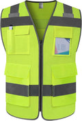 TCCFCCT Mesh Construction Vest 5 Pockets Reflective Safety Vest for Men Women, High Visibility Work Vest with Tabs for Walkie-talkie, Durable to Use, Meets ANSI/ISEA, Yellow, S