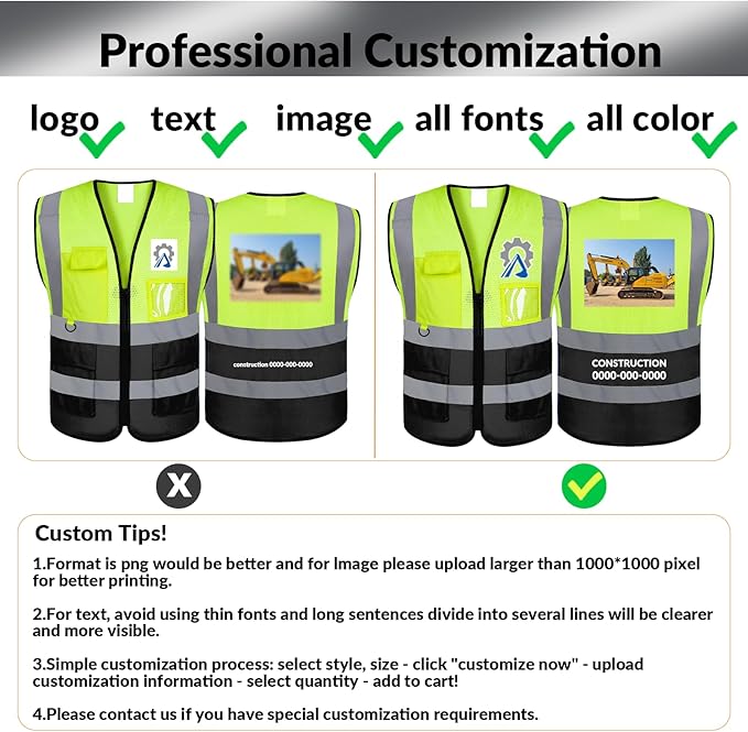 BeautyWill Custom Safety Vest Logo Class 2 High Visibility Reflevtive Vest Outdoor Protective Workwear