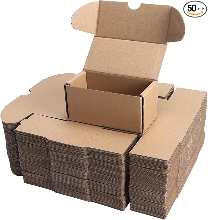 PHAREGE 4.6x2.2x2.2 inch Shipping Boxes Bulk 50 Pack Brown, Tab Lock Tuck Top Mailer Boxes for Packaging Small Business, Small Cardboard Gift Boxes for Wrapping Mailing Present