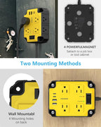 8-Outlets Heavy Duty Power Strip with 4 USB Ports(2 USB-C), Industrial Magnetic Surge Protector Power Strip 15 Amps/1200 Joules, 6.5 Ft Multi-Plug Electric Extension Cord for Workshop Garage (Yellow)