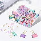 Cute Paper Clips Binder Clips Combo Set, 165 Psc, Assorted Size Paper Clips for Office, Cute Office Supplies Set, Purple (Unicorn Color)