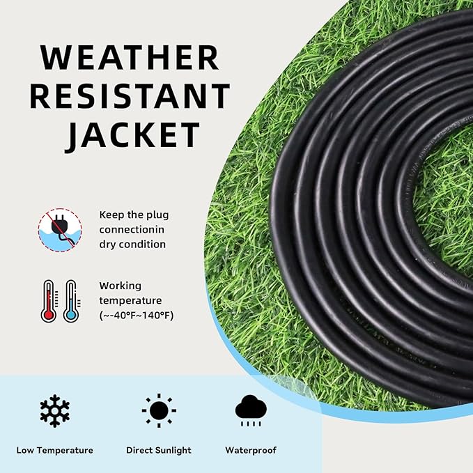 EP 10 Ft Outdoor Extension Cord - 12/3 SJTW Heavy Duty Black Extension Cable with 3 Prong Grounded Plug - Power Cord for Lawn, Garden, Appliances