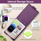 Small Clipboard with Storage, A5 Clipboards with Pen Holder, Half Letter Clip Boards 6x9 Mini Plastic Clipboard with Low Profile Clip for Classroom, School, Office Supplies (Purple)