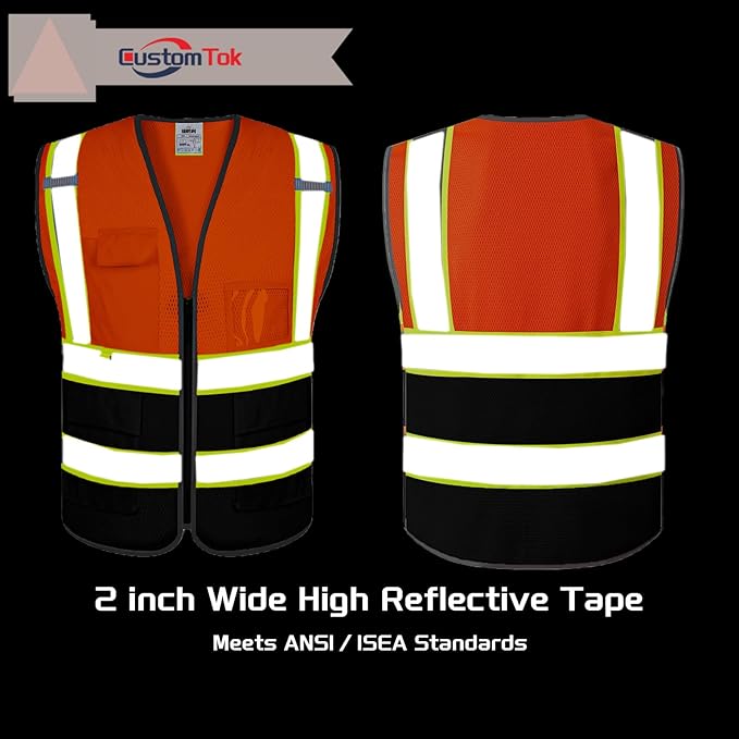 Custom Safety Vest with Logo Pockets High Visibility Reflective Vests Construction Security Workwear