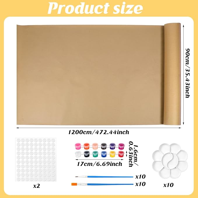 Feifeiya 35" x 472" Brown Kraft Paper Roll with 10 Painting Tools Large Blank DIY Banner for Gift Wrapping Bulletin Board Art Bouquet Flower Packing Moving Shipping Floor Covering Table Business