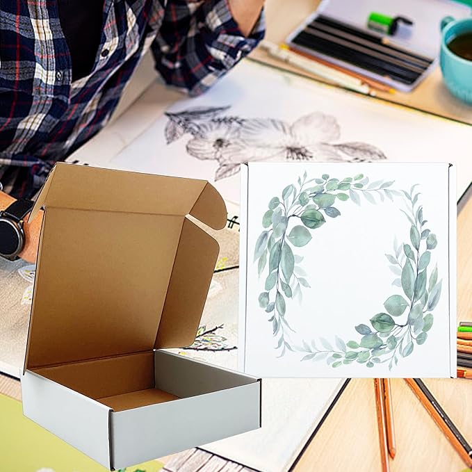 7 x7 x2 Inches Shipping Boxes Set of 25,White Corrugated Mailing Cardboard Box Literature Mailer for Packing Small Business Moving Storage, E-Commerce Packaging Mailing Boxes Gift Boxes for Presents