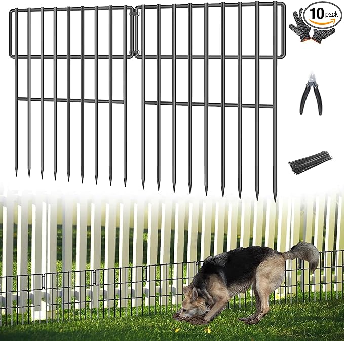10 Panels Garden Fencing Animal Barrier, 17in (H) X 10.8ft (L) No Dig Dog Fence, 1.25 in Gap Fence Border for Dogs Rabbits, Rustproof Metal Decorative Fences Blocker for Outdoor, Yard, Patio